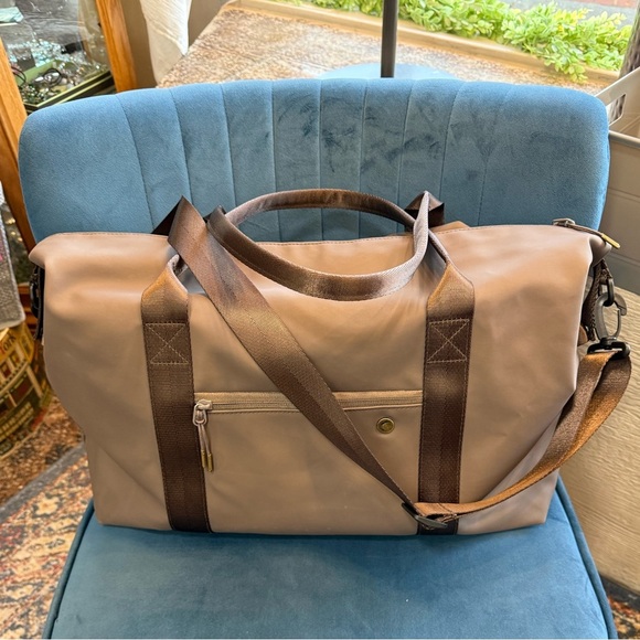 Handbags - Zyia Active Taupe Weekend Duffel Bag – Large Travel Tote, Vegan Suede Feel